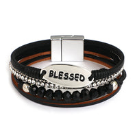 'Blessed' Charm Cuff Bracelet - black - Women's Bracelet - ALLORA JADE