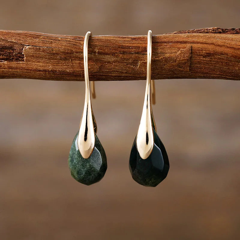 'Baygur' Agate Gold Drop Earrings - ALLORA JADE