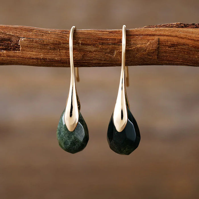 'Baygur' Agate Gold Drop Earrings - ALLORA JADE