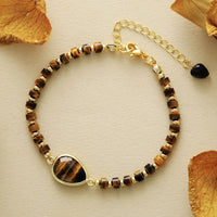 'Aluka' Crystal Charm and Beads Bracelet - Tiger Eye - Allora Jade