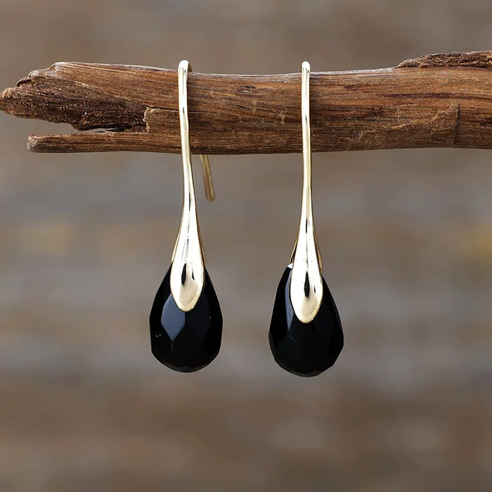 'Baygur' Black Onyx Drop Earrings - ALLORA JADE