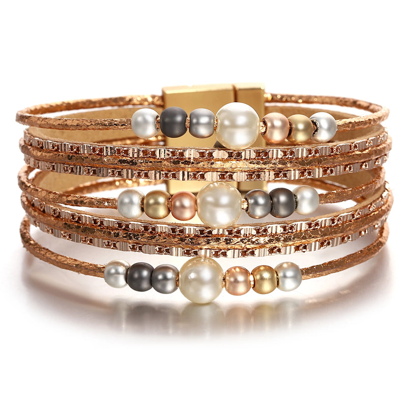 'Girinya' Pearl Beads Cuff Bracelet - rose gold - women's bracelet | Allora Jade