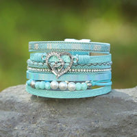 'Inspired Heart' Rhinestones and Beads Bracelet - mint | Allora Jade