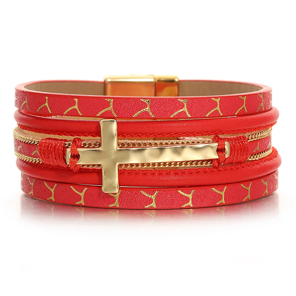 'Cross' Charm Cuff Bracelet - red - women's bracelet | ALLORA JADE