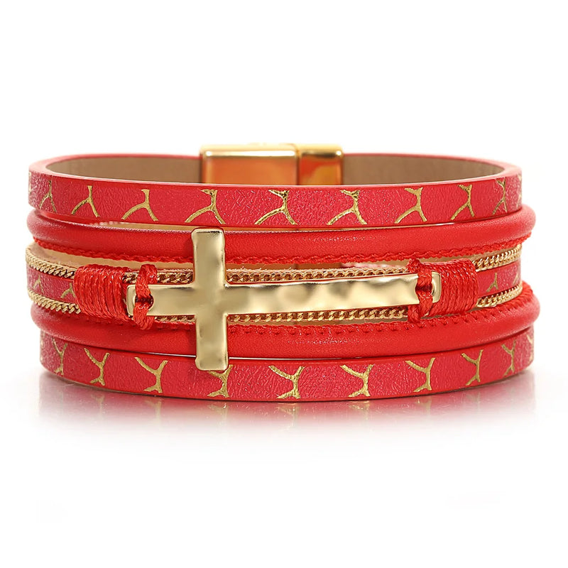 'Cross' Charm Cuff Bracelet - red - women's bracelet | ALLORA JADE