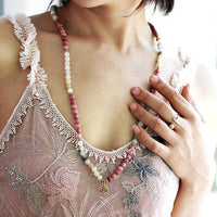 Rhodonite & Amazonite w/ Lotus Charm Stretchy Bracelet - Womens Bracelets Crystal Bracelet - Allora Jade