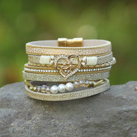 'Inspired Heart' Rhinestones and Beads Bracelet - gold | Allora Jade