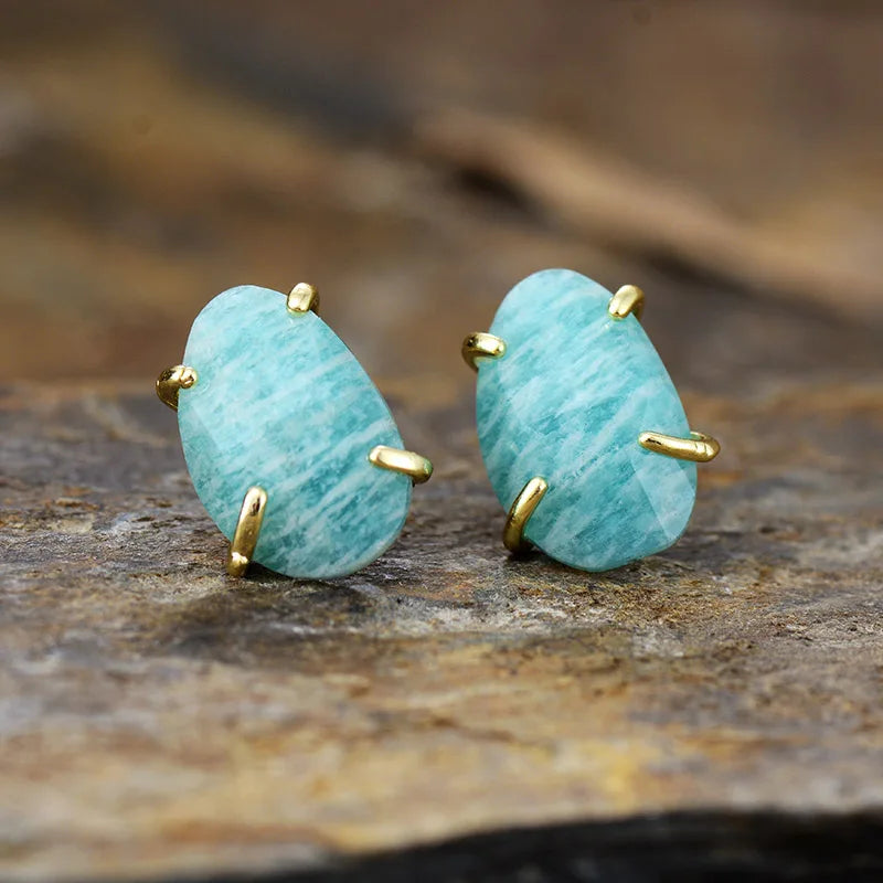 'Balanda' Amazonite Stud Earrings - Women's Earrings - ALLORA JADE