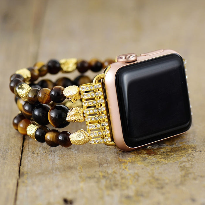 Tiger's Eye Gold Beads Stretchy Apple Watch Band - Allora Jade