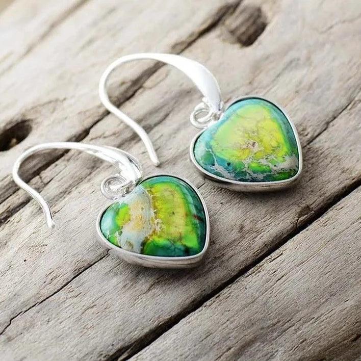 'Giiny' Green Jasper Hearts Drop Earrings - Womens Earrings Crystal Earrings - Allora Jade