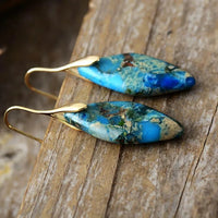 'Jasper' Leaf Gold Dangle Earrings - blue - women's earrings - ALLORA JADE