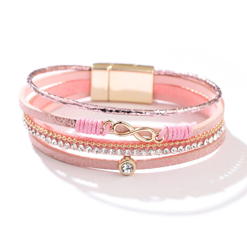 'Infinity' Charm & Rhinestones Cuff Bracelet - pink - Womens Bracelets - Allora Jade