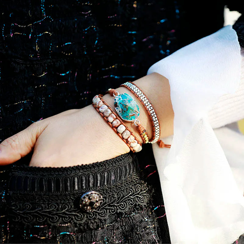 Earthy Jasper with Turquoise Charm Wrap Bracelet | ALLORA JADE