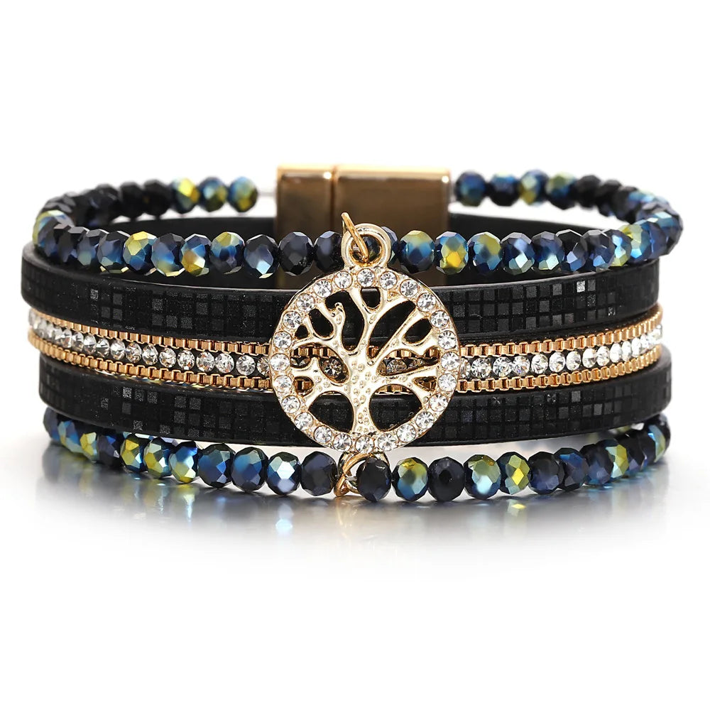 'Tree of Life' Beads Cuff Bracelet - black - Allora Jade