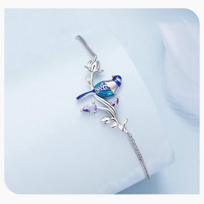 'Blue Bird' Charm Bracelet CZ and Sterling Silver - Sterling Silver Bracelets - Allora Jade