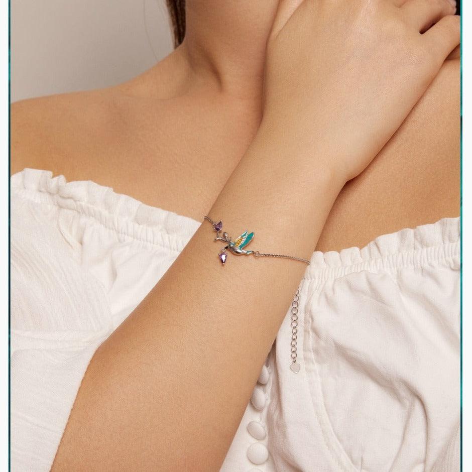 'Kingfisher' Charm Bracelet CZ and Sterling Silver - Sterling Silver Bracelets - Allora Jade