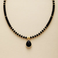 'Aluka' Onyx Crystal Charm and Beads Choker Necklace - Allora Jade