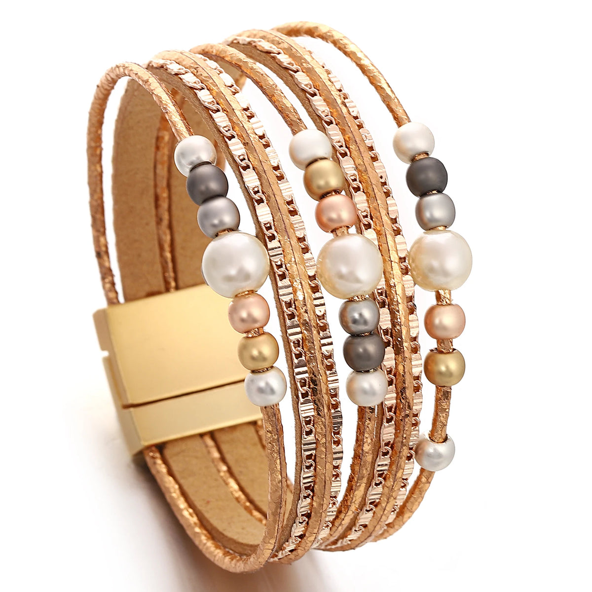 'Girinya' Pearl Beads Cuff Bracelet - rose gold - women's bracelet | Allora Jade