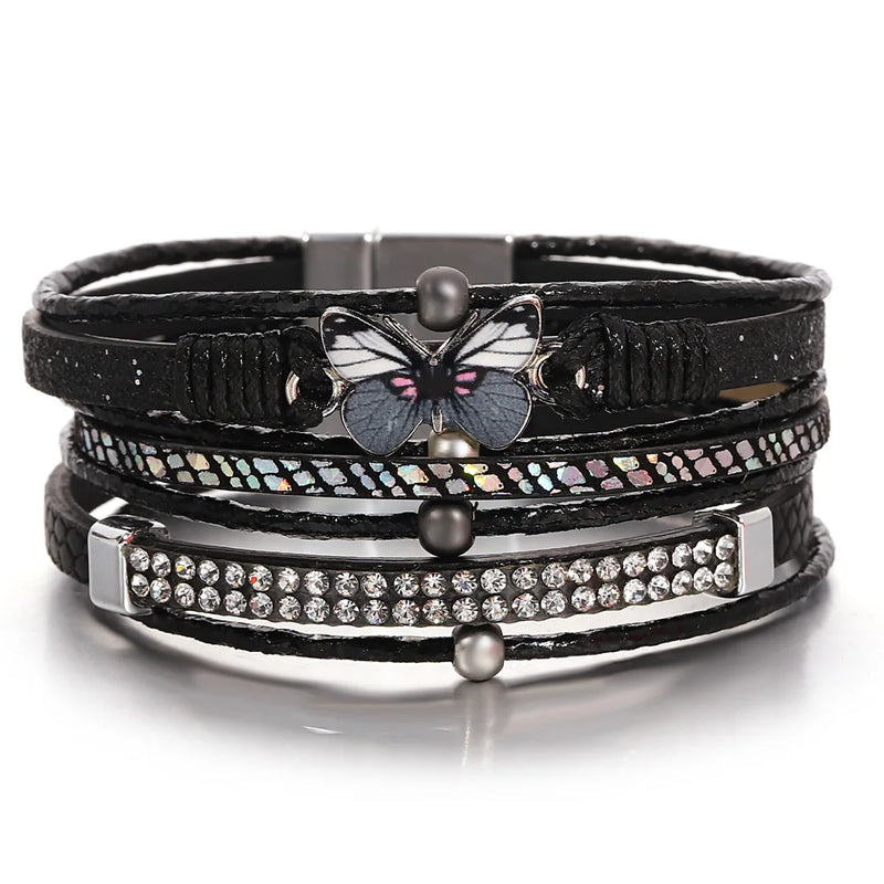 'Butterfly' Charm Cuff Bracelet - black | charm bracelet | Allora Jade