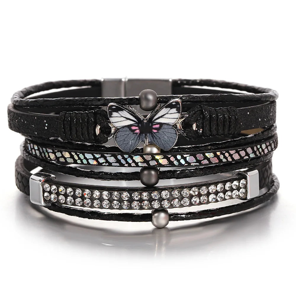 'Butterfly' Charm Cuff Bracelet - black -Allora Jade