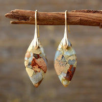 'Jasper' Leaf Gold Dangle Earrings - tan - women's earrings - ALLORA JADE