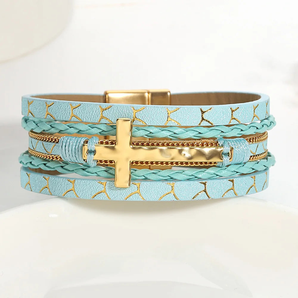 'Cross' Charm Cuff Bracelet - aqua - women's bracelet | ALLORA JADE