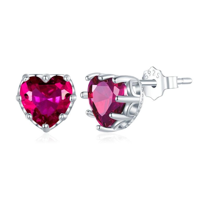 'Birthstone Hearts' CZ and Sterling Silver Stud Earrings - Sterling Silver Earrings - Allora Jade