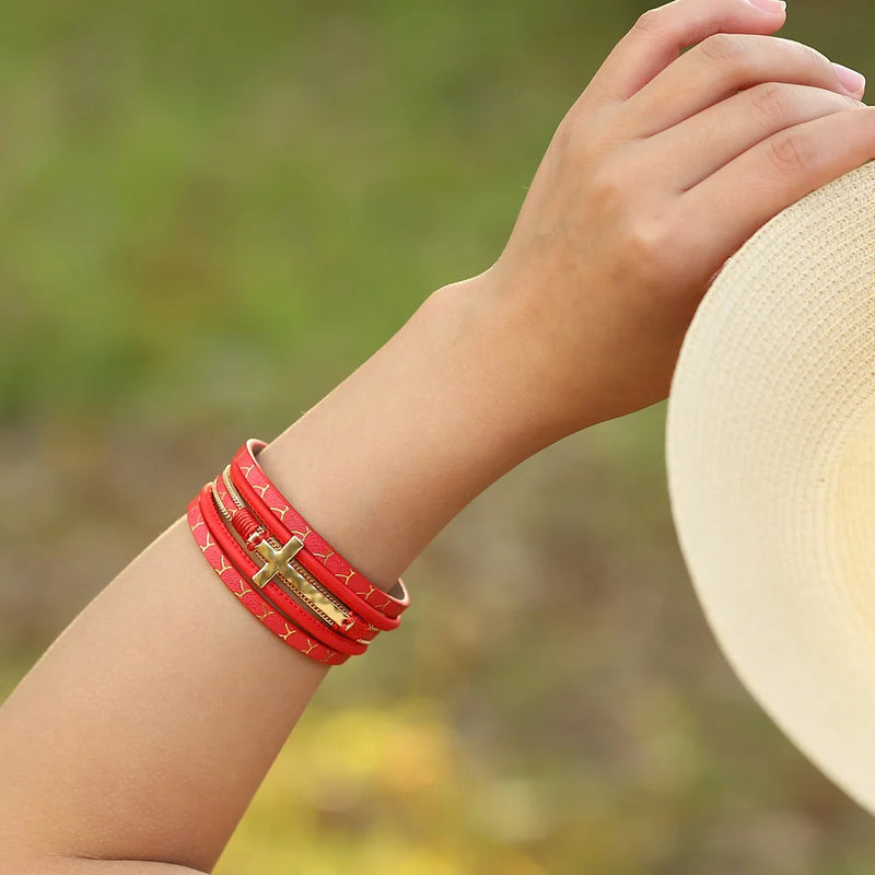 'Cross' Charm Cuff Bracelet - red - women's bracelet | ALLORA JADE