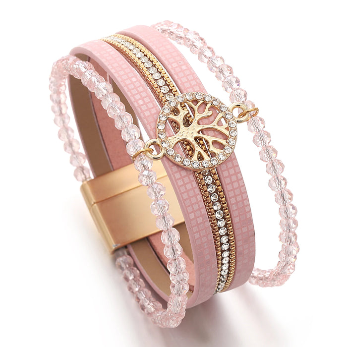 'Tree of Life' Beads Cuff Bracelet - pink - Allora Jade