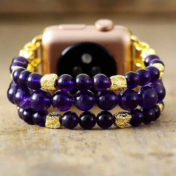 Amethyst Gold Beads Stretchy Apple Watch Band - Apple Watch Bands - Allora Jade