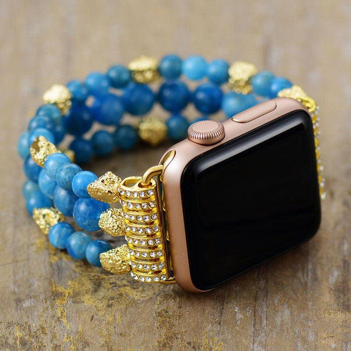 Apatite Gold Beads Stretchy Apple Watch Band - Apple Watch Bands - Allora Jade