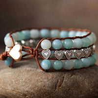 Amazonite and Heart Beads Cuff Bracelet - Allora Jade