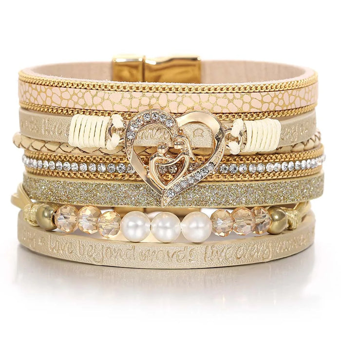 'Inspired Heart' Rhinestones and Beads Bracelet - gold | Allora Jade