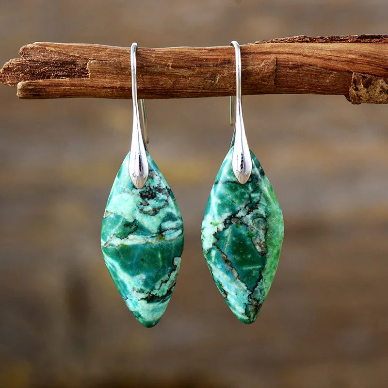 'Jasper' Leaf Dangle Earrings - green - women's earrings - ALLORA JADE