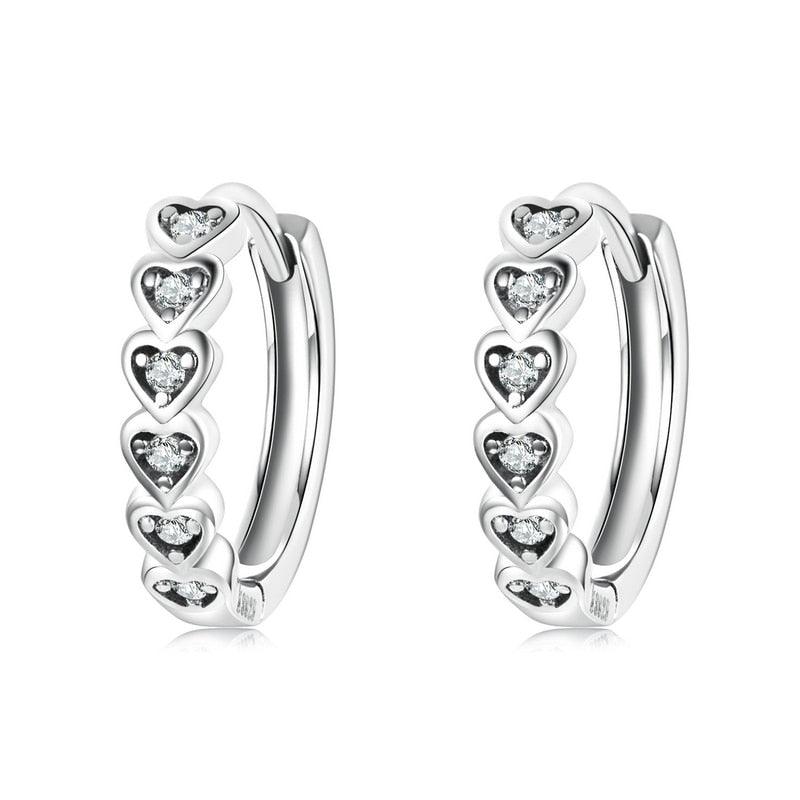 'Hearts' CZ and Sterling Silver Hoop Earrings - Sterling Silver Earrings - Allora Jade