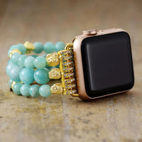 Amazonite Gold Beads Stretchy Apple Watch Band - Allora Jade
