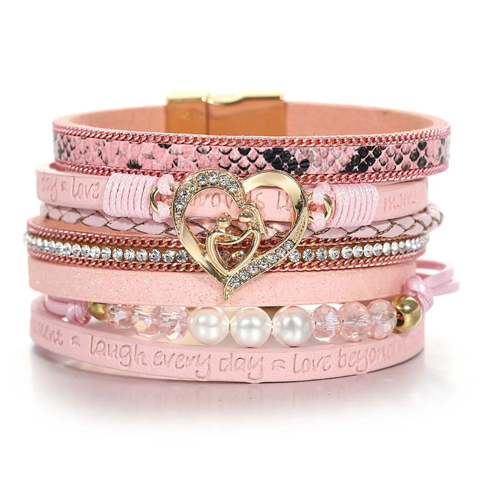 'Inspired Heart' Rhinestones and Beads Bracelet - pink | Allora Jade