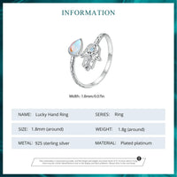 Lucky Hand Ring with gemstones on a white background with product details.