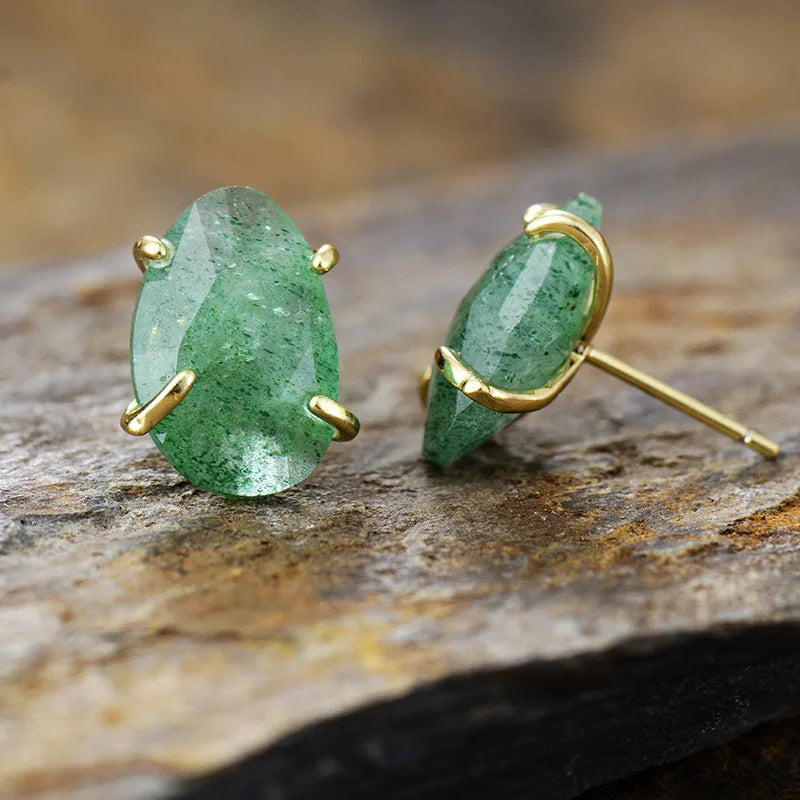 'Balanda' Prehnite Stud Earrings - Women's Earrings - ALLORA JADE