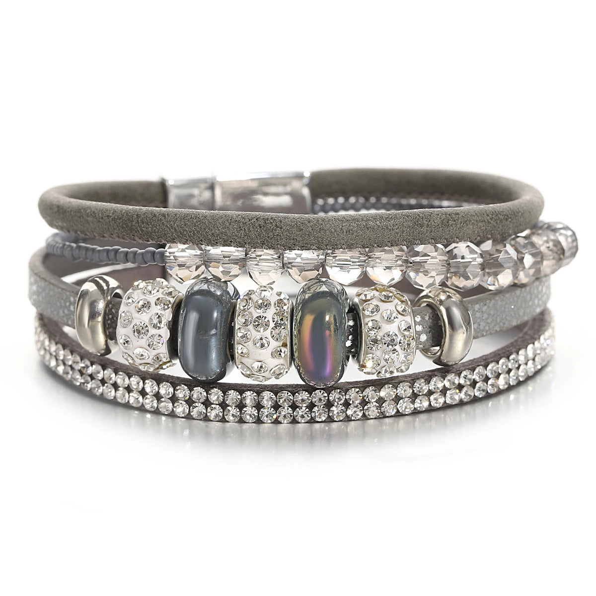 Grey Bedazzle Beads and Rhinestones Cuff Bracelet - ALLORA JADE