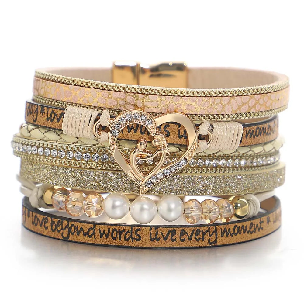 'Inspired Heart' Rhinestones and Beads Bracelet - khaki | Allora Jade