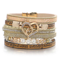 'Inspired Heart' Rhinestones and Beads Bracelet - khaki | Allora Jade