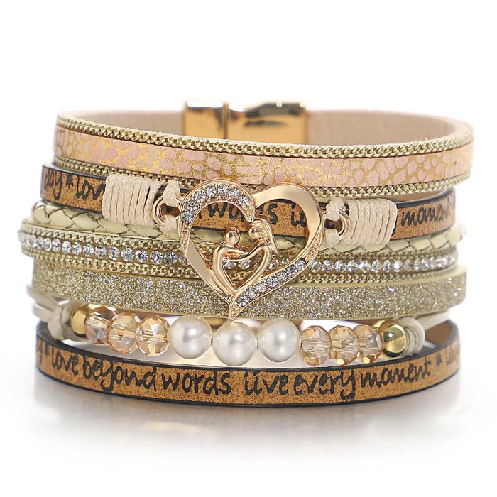 'Inspired Heart' Rhinestones and Beads Bracelet - khaki | Allora Jade