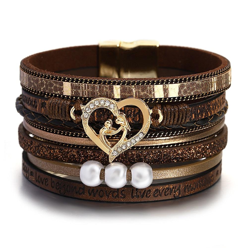 'Inspired Heart' Charm Cuff Bracelet - brown - Womens Bracelets - Allora Jade