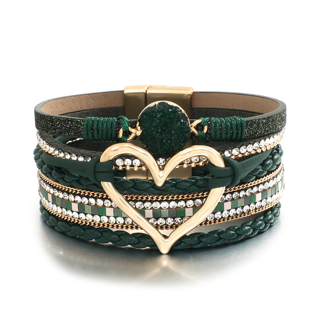 'Dalgu' Heart Charm Cuff Bracelet - dark green | Allora Jade