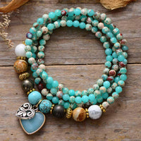 'Nyiwarri' Jasper & Amazonite Heart Stretchy Bracelet - Womens Bracelets Crystal Bracelet - Allora Jade