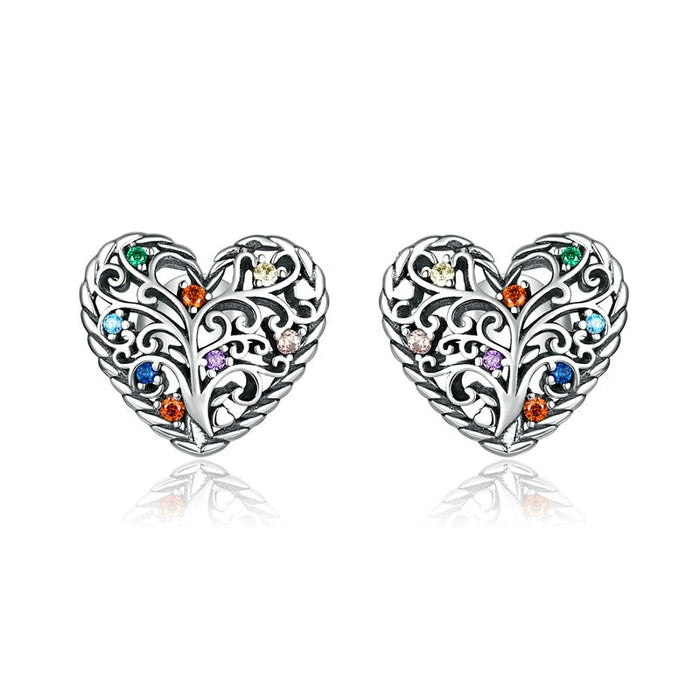 'Tree of Life Hearts' Sterling Silver and CZ Stud Earrings - Allora Jade