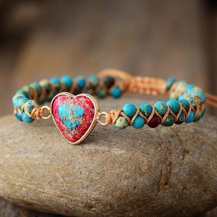 Jasper Heart Charm Braided Bracelet - azure - Womens Bracelets Crystal Bracelet - Allora Jade
