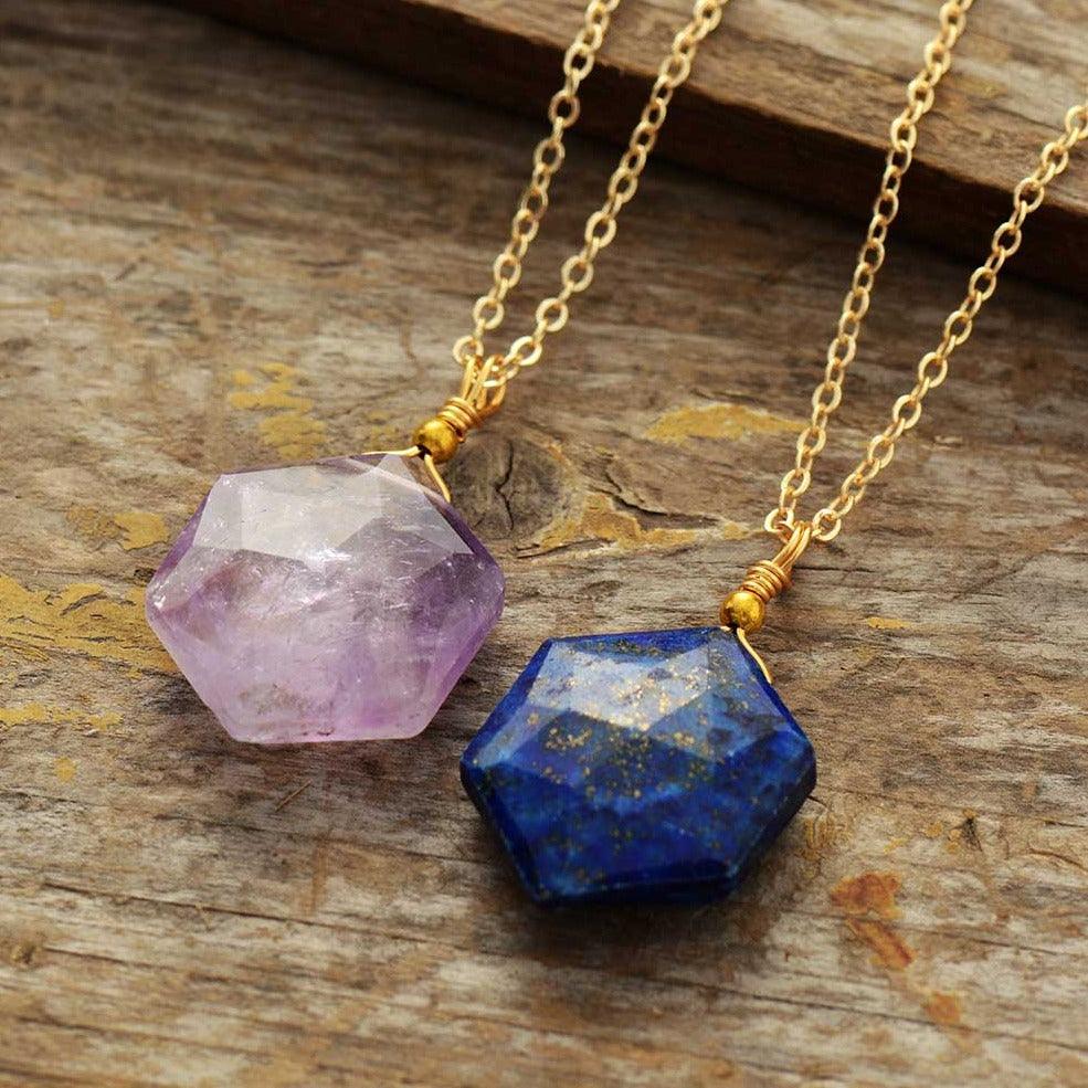 'Hexa' Soft Purple Amethyst Pendant Necklace - Womens Necklaces Crystal Necklace - Allora Jade