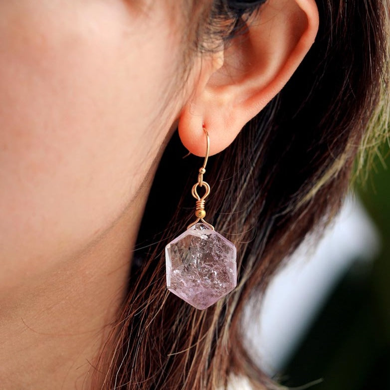 'Hexa' Natural Amethyst Drop Earrings - Allora Jade